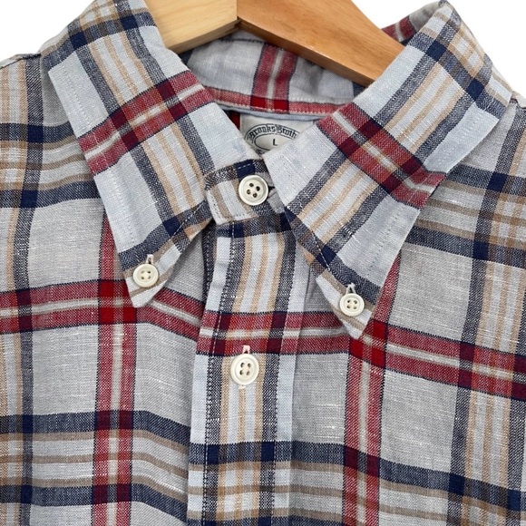 Brooks Brothers Red and Blue Plaid Linen Size Large Casual Shirt EUC - Picture 5 of 7
